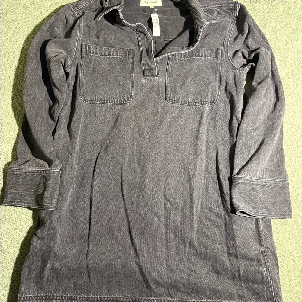 Madewell NWT Popover Mini Dress: Airy Denim Edition Faded Black Medium - Picture 6 of 7